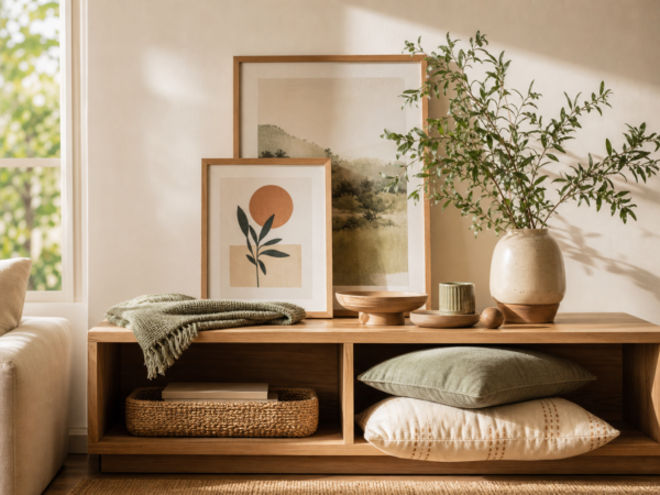 Warm, styled home shelving